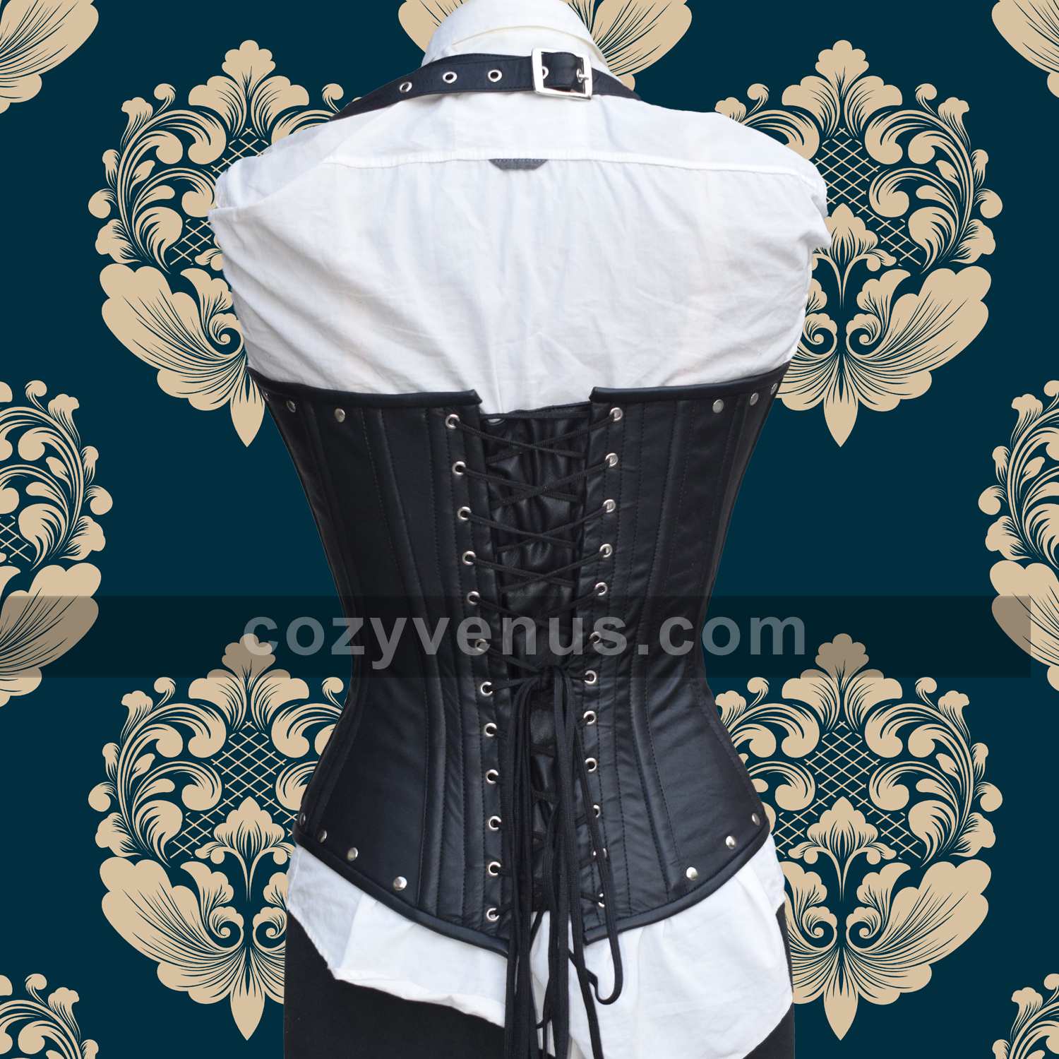 black-genuine-leather-buckle-corset-sexy-girl-underbust-steel-bone